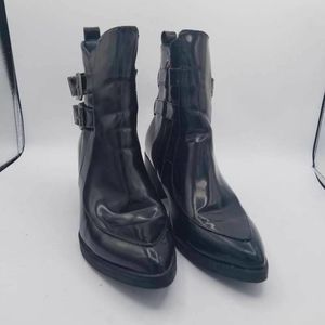 Spot On  Ankle Boots Booties Black Block Heel Pointed Toe Buckle Zip 5/38